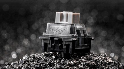 Switch magnétique ASUS ROG HFX conçu pour les claviers gaming, avec tige linéaire translucide et structure optimisée pour la réactivité et la stabilité.