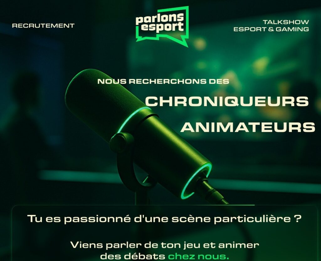 Parlons Esport recrute de nouveaux talents, rédacteur, monteur, graphiste, community manager et chroniqueur.