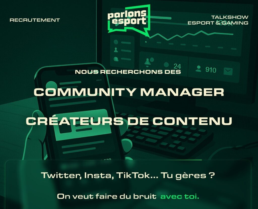 Parlons Esport recrute de nouveaux talents, rédacteur, monteur, graphiste, community manager et chroniqueur.