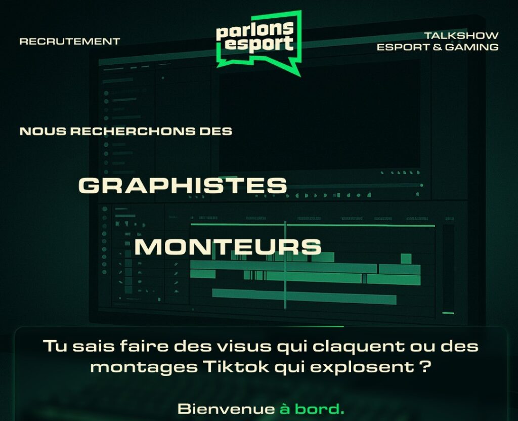 Parlons Esport recrute de nouveaux talents, rédacteur, monteur, graphiste, community manager et chroniqueur.